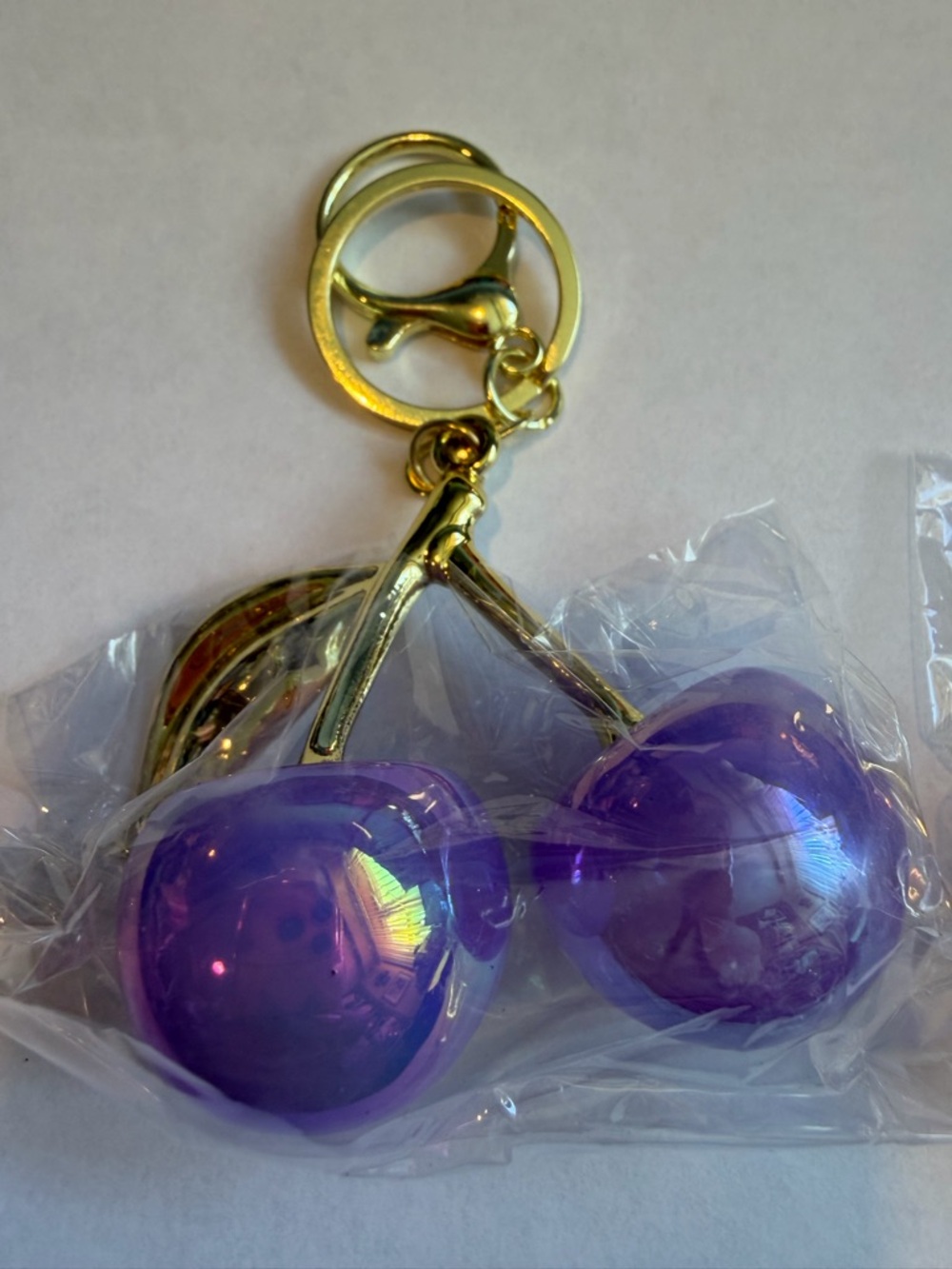Cherry Bag Charm Keychain Gold Tone | Red Iridescent NWOT. PURPLE SOLD OUT - Picture 4 of 5